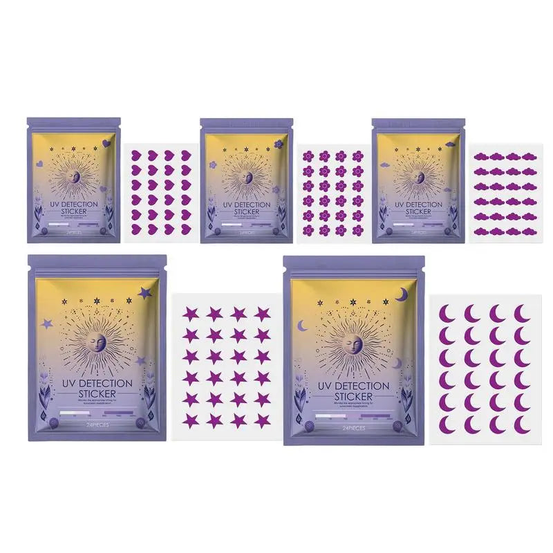 24Pcs UV Detecting Patches UV Test Stickers UV Sunscreen Protector Facial Sun Block Patch UV Dots Sun Stickers Sun UV Sticker